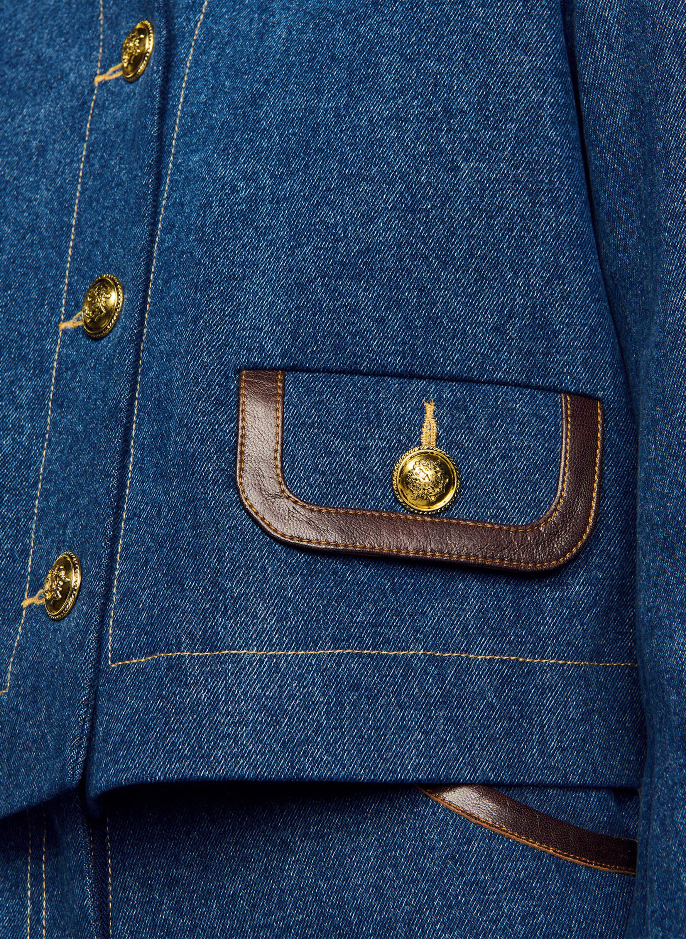 Veste col classique droite en coton | Bleu