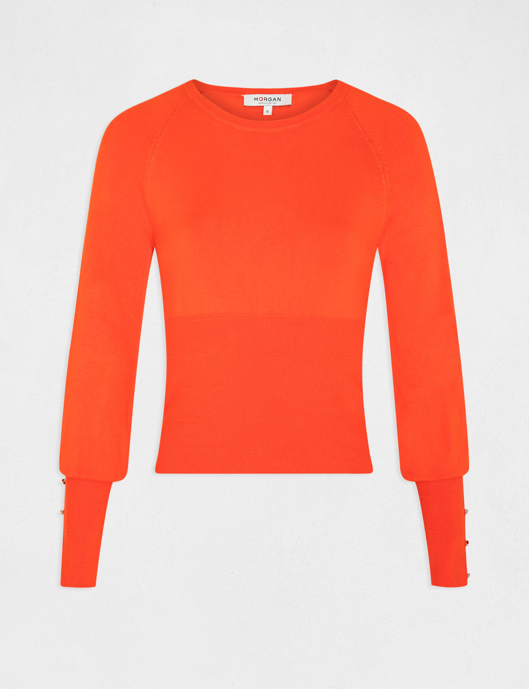 Pull manches longues à col rond orange foncé femme - orange_foncé