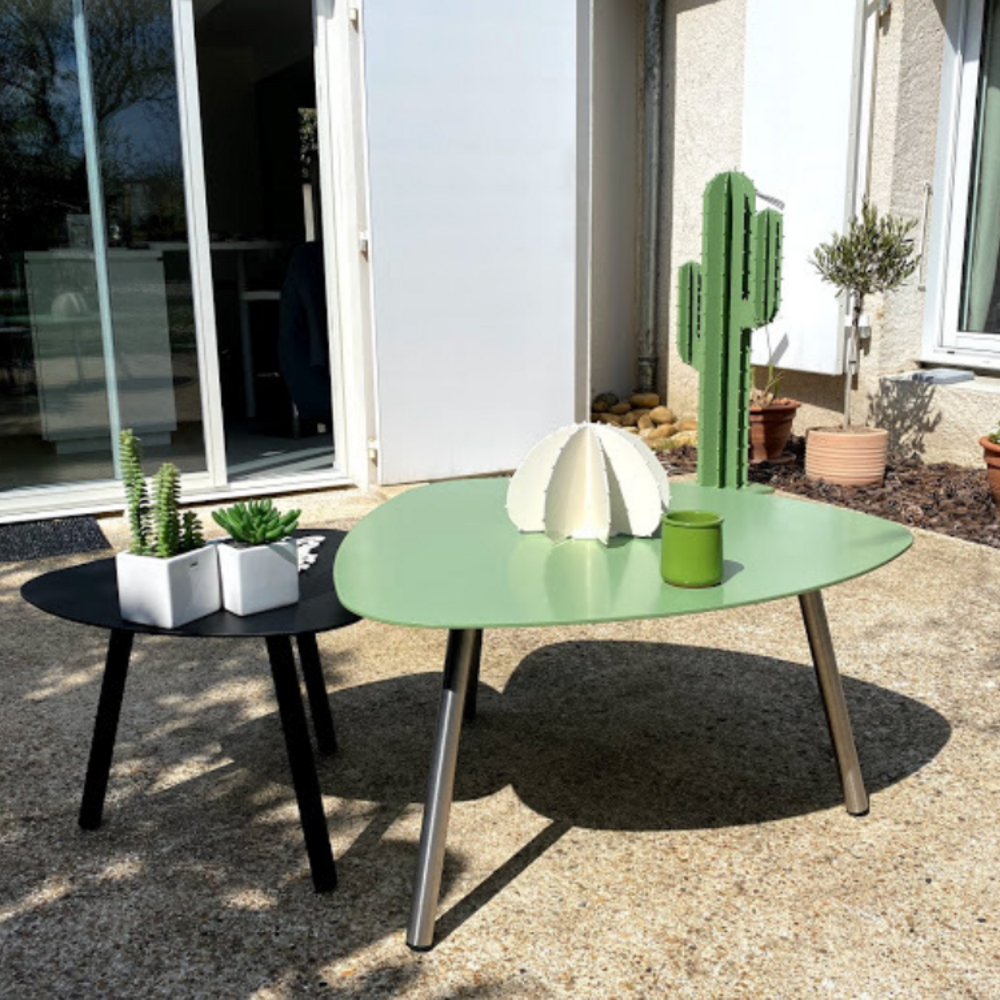 Cactus de jardin 2 branches 6 feuilles aluminium vert tilleul h 1,20m