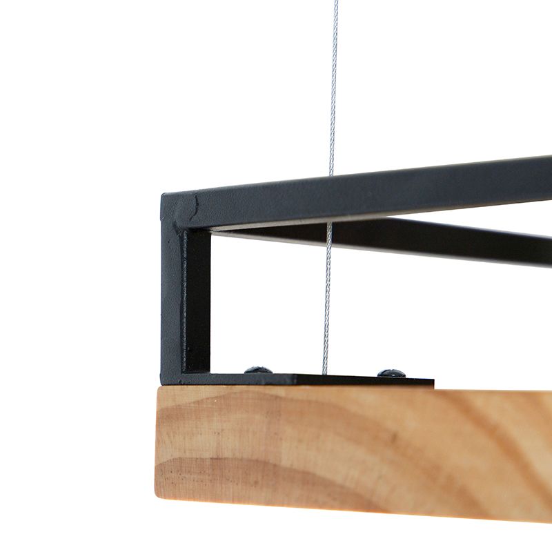 Industriële hanglamp zwart met hout 4-lichts - Shelf
