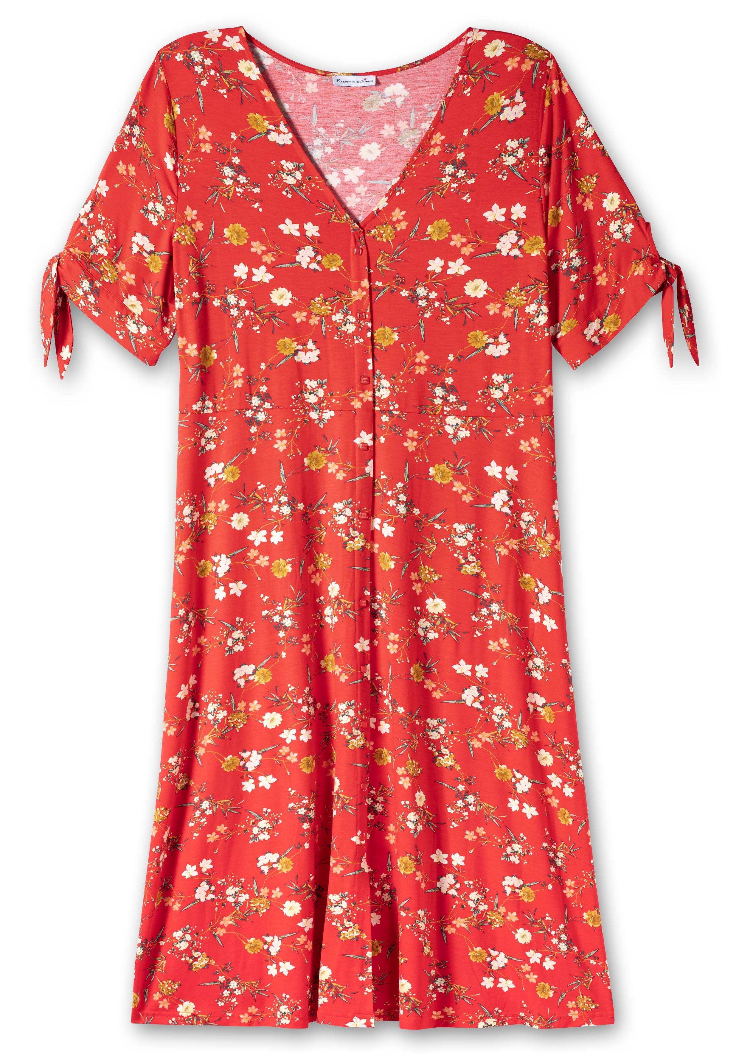 Jerseykleid mit Blumendruck und Zierknopfleiste