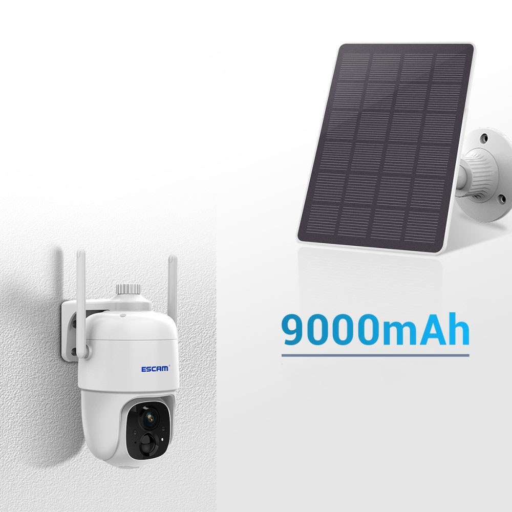 WiFi Solar IP Kamera 3MP 1296p mit 2-Wege-Audio / Infrarot LED's Nachtsichtfunktion / Micro SD / Wandhalterung iOS/Android (IP66) - Weiss