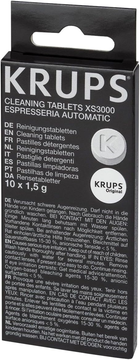 KRUPS ESSENTIAL NOIRE Machine à café à grain broyeur grain Cafetière expresso 2 tasses & Tablettes Détergentes Espresseria Compatible Pour Full Auto EA/XP et Rowenta ES Accessoire Officiel