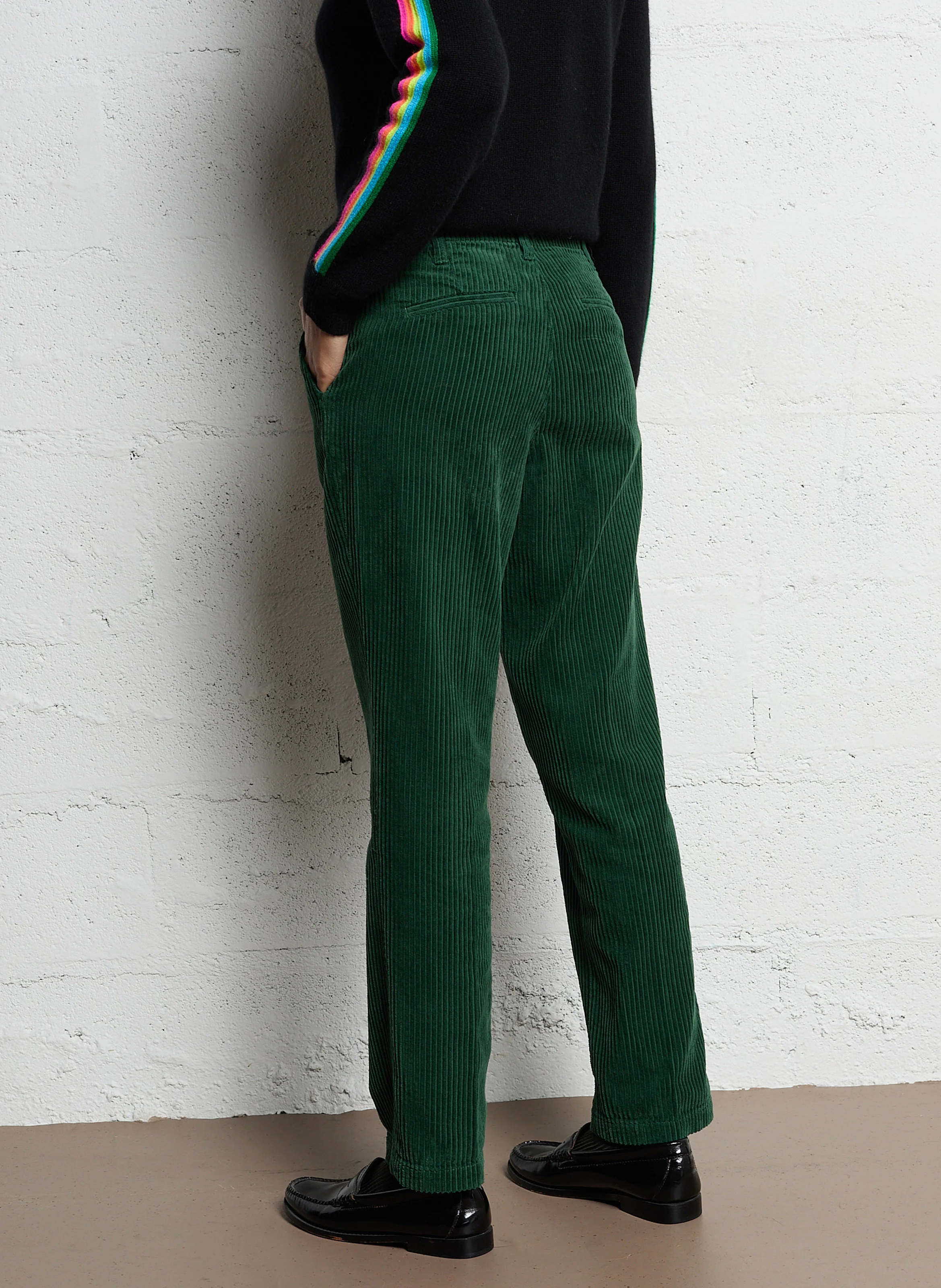 LOGAN - Pantalon droit en coton côtelé | Vert