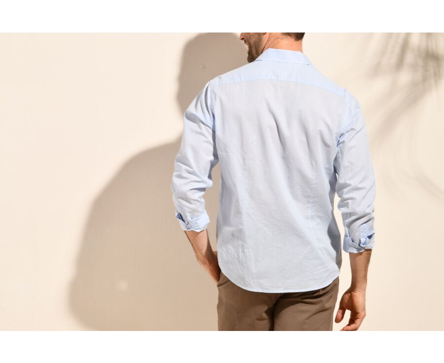 Chemise coton lin bleue ciel unie - SILBERT