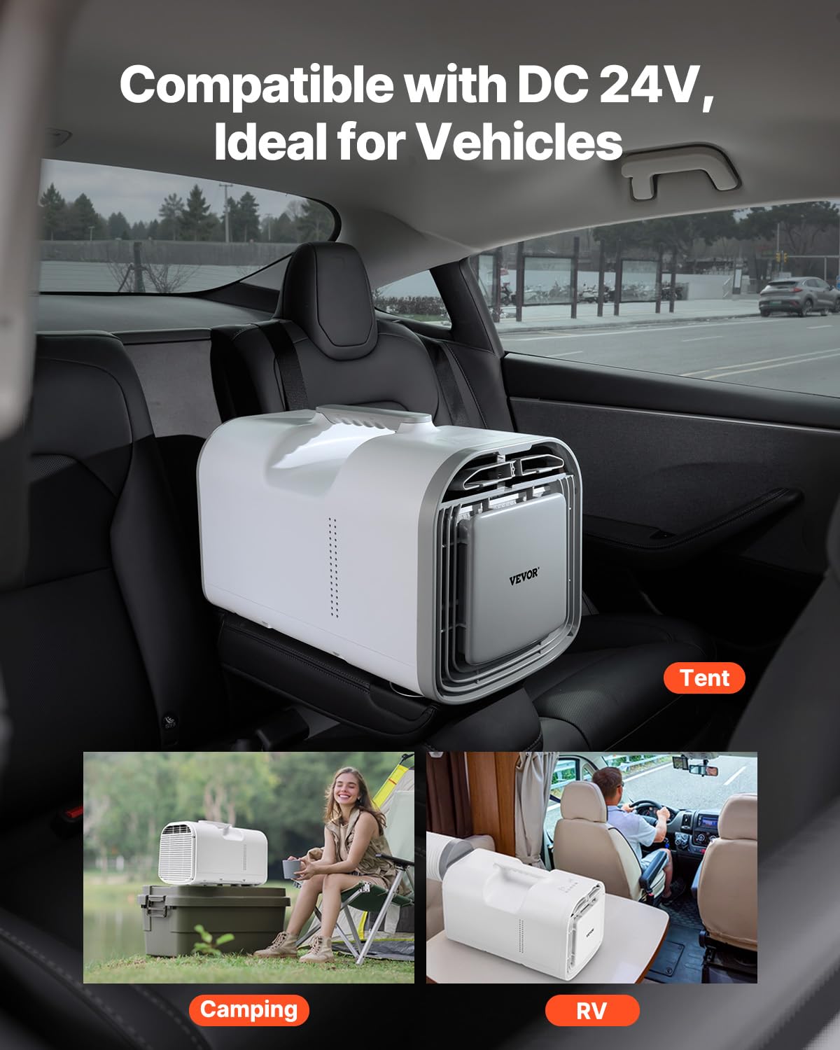 VEVOR Tragbare Klimaanlage, 4250 BTU, 3-Gang-Klimagerät mit 24-Stunden-Timer, Kühler, einstellbar von 16–32 °C, kompatibel mit AC/DC, für Camping, Wohnmobile oder den Heimgebrauch, 510x270x315 mm