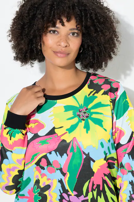 Sweatshirt, Blumenmuster, schwarz