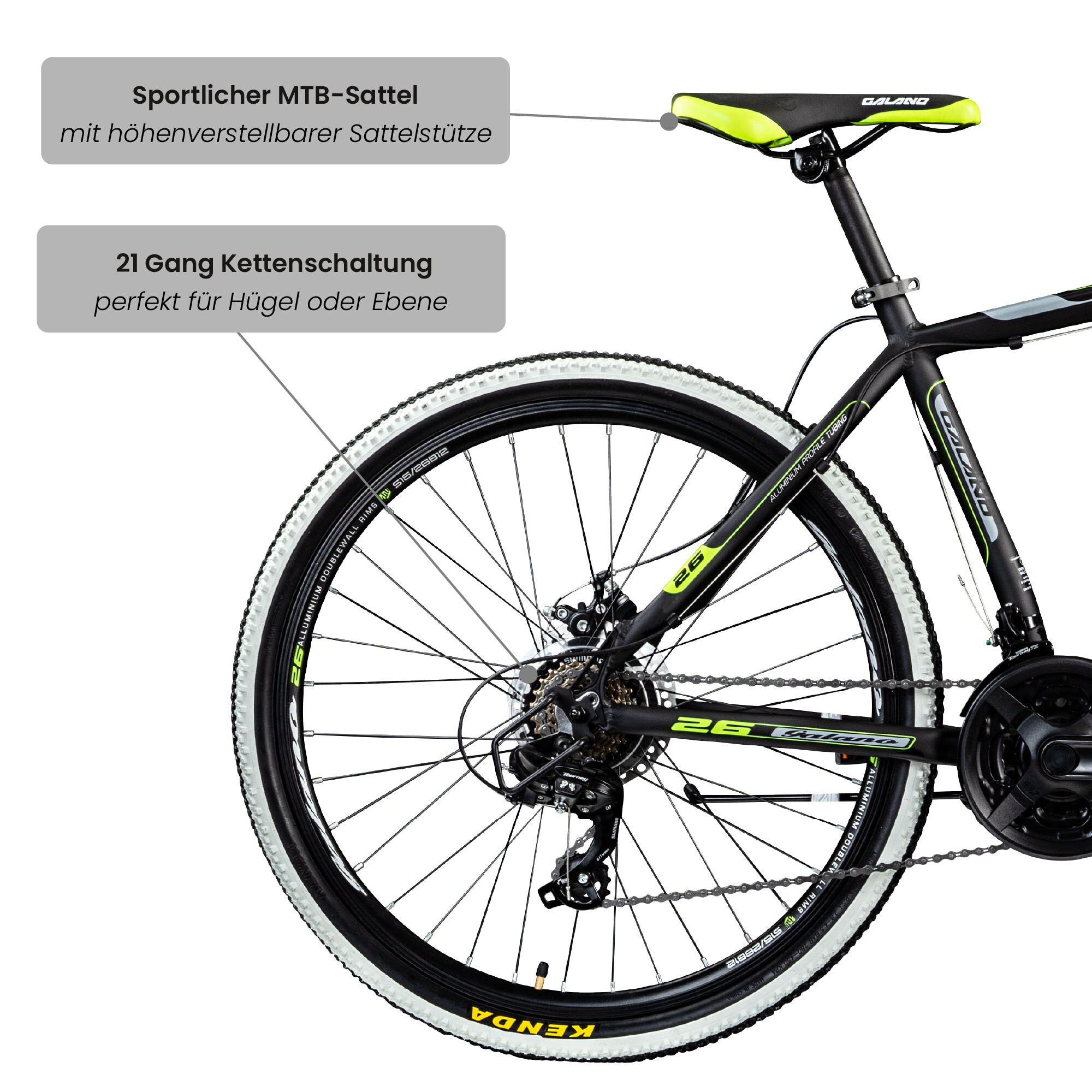 Galano Toxic 26 Zoll Mountainbike 145 - 185 cm MTB Hardtail Fahrrad 21 Gänge Scheibenbremsen Damen Herren Jugendliche unisex