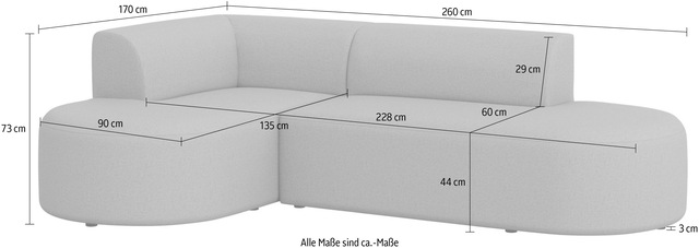 GOODproduct Ecksofa »Ecksofa Tvinne mit Ottomane links oder rechts bestellbar« L-Form, mit Wellenunterfederung, BxTxH 260x170x73 cm