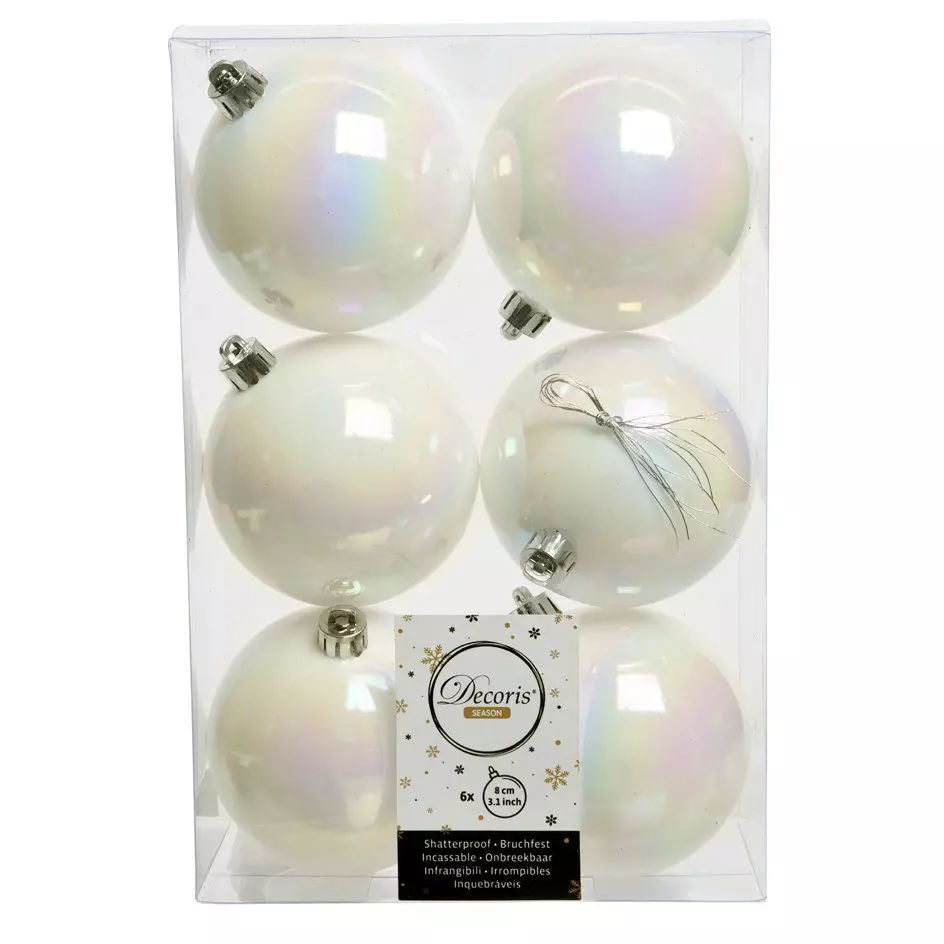 Lot de 6 boules de Noël (D80 mm) Alpine Blanc irisé