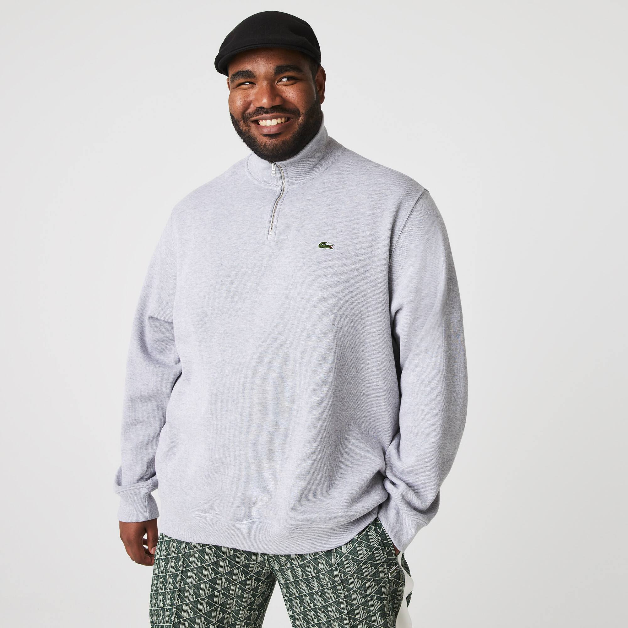 Sweatshirt à col montant zippé en coton uni Sweatshirts - Gris - Lacoste - Homme