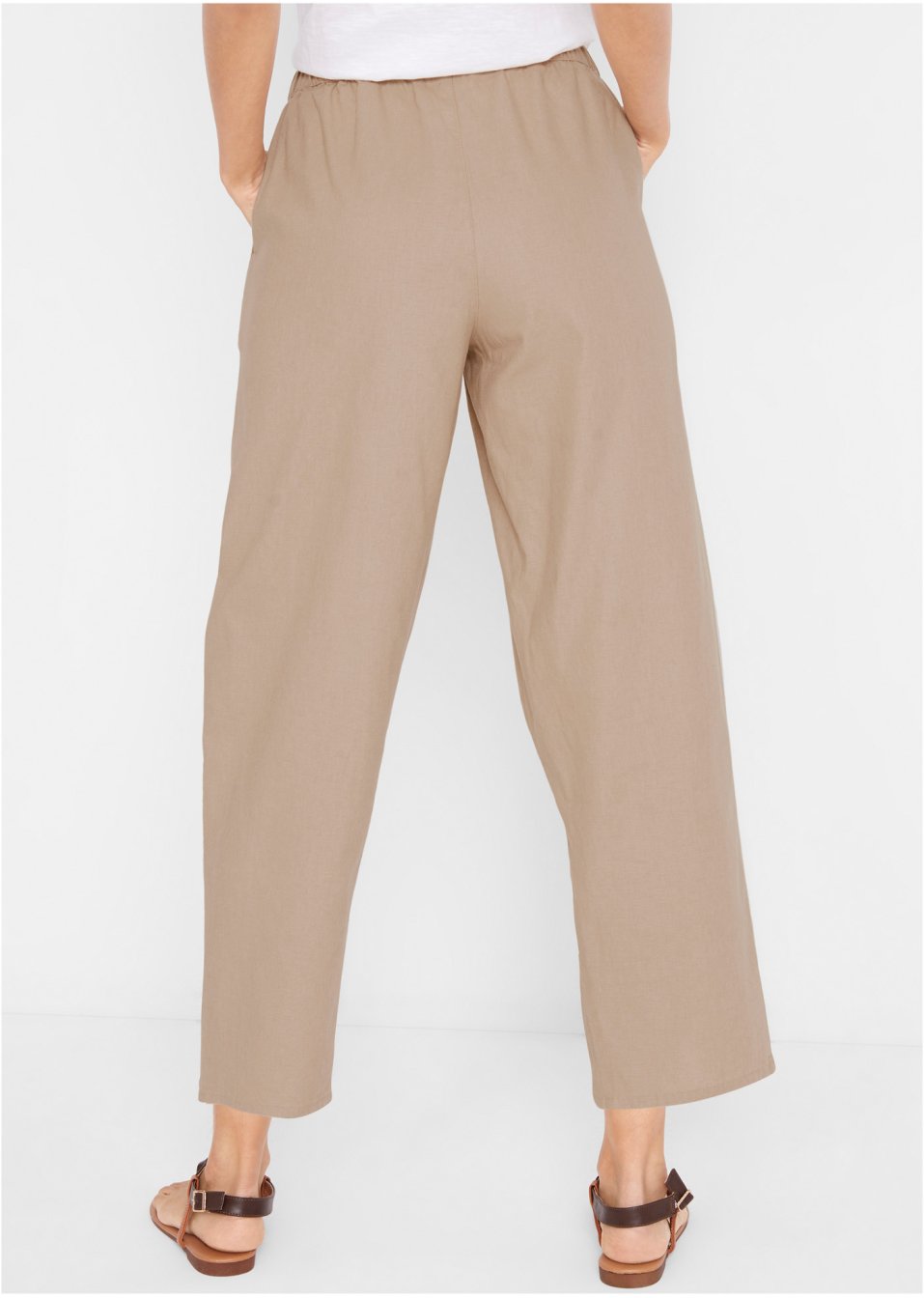 Pantalon en lin majoritaire, longueur cheville et taille confortable, Loose Fit