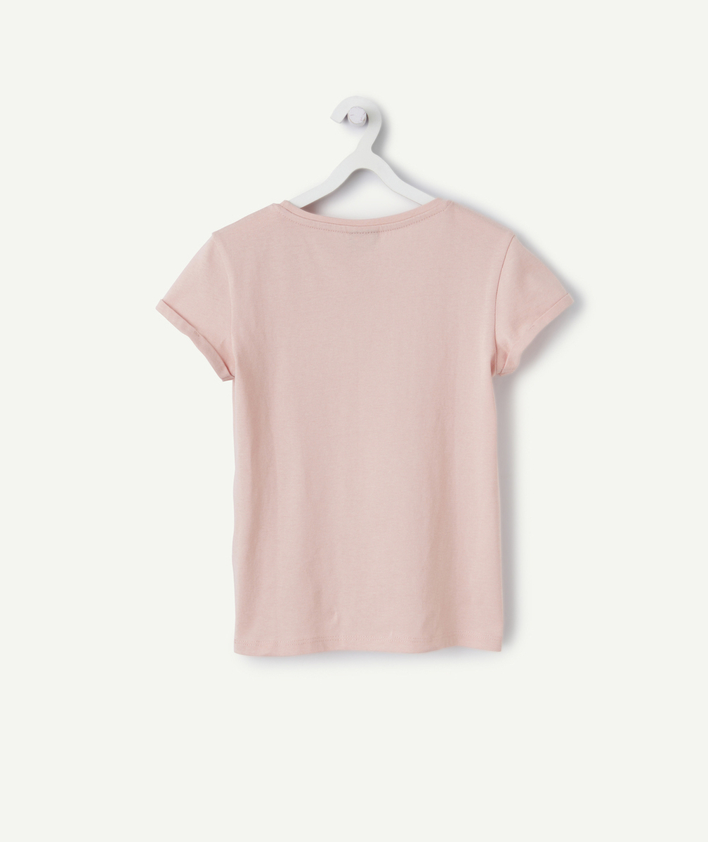 T-SHIRT FILLE EN COTON BIO ROSE AVEC MESSAGE SISTERS EN SEQUINS RÉVERSIBLES