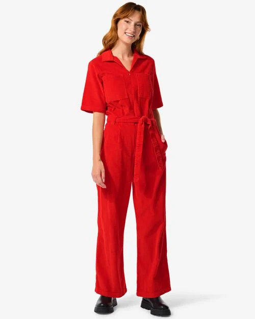 combinaison femme Lena en velours côtelé rouge