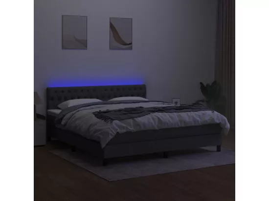 Sommier tapissier et matelas et LED Gris foncé 180x200 cm Tissu