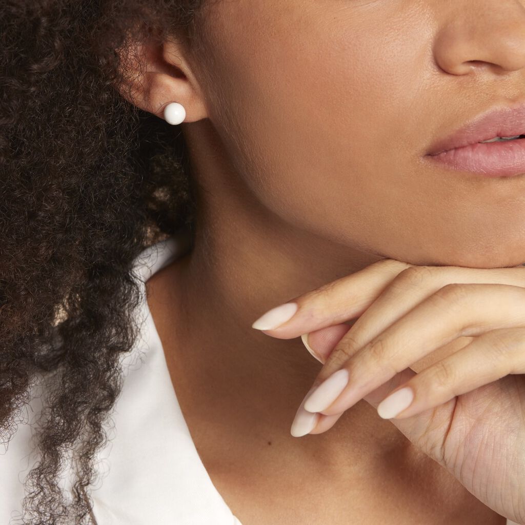 Boucles D'oreilles Puces Orbe Argent Blanc Céramique