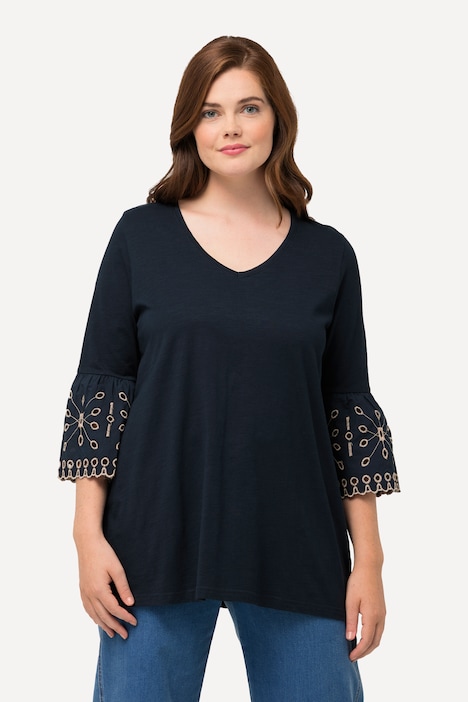 Shirt, Spitzen-Volantärmel, V-Ausschnitt, Biobaumwolle