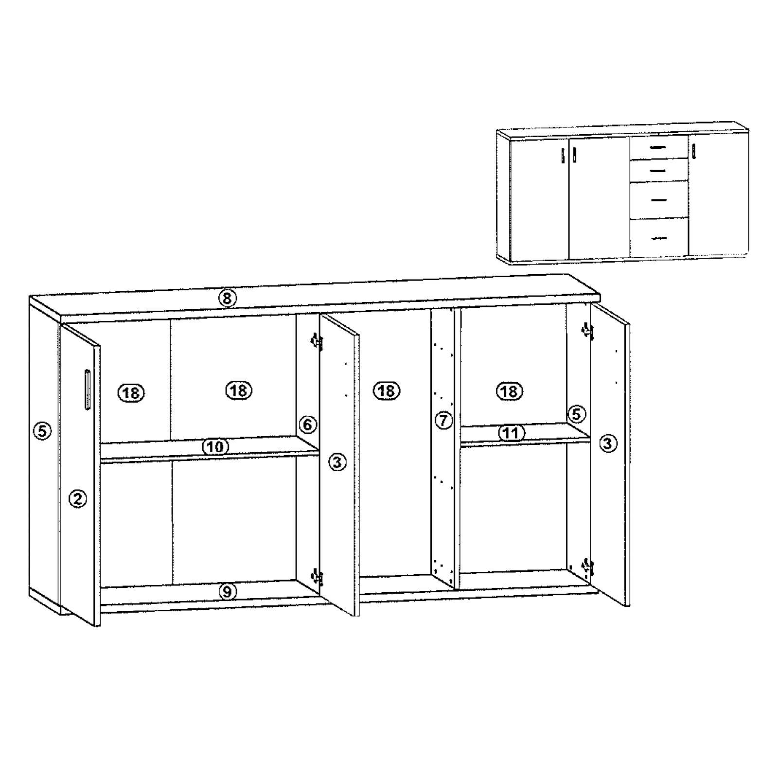 Sideboard - weiß-Beton-Optik - 160 cm breit