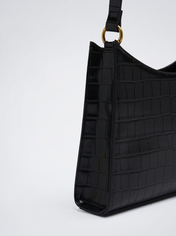 Bolsa de ombro com estampa animal - Preta