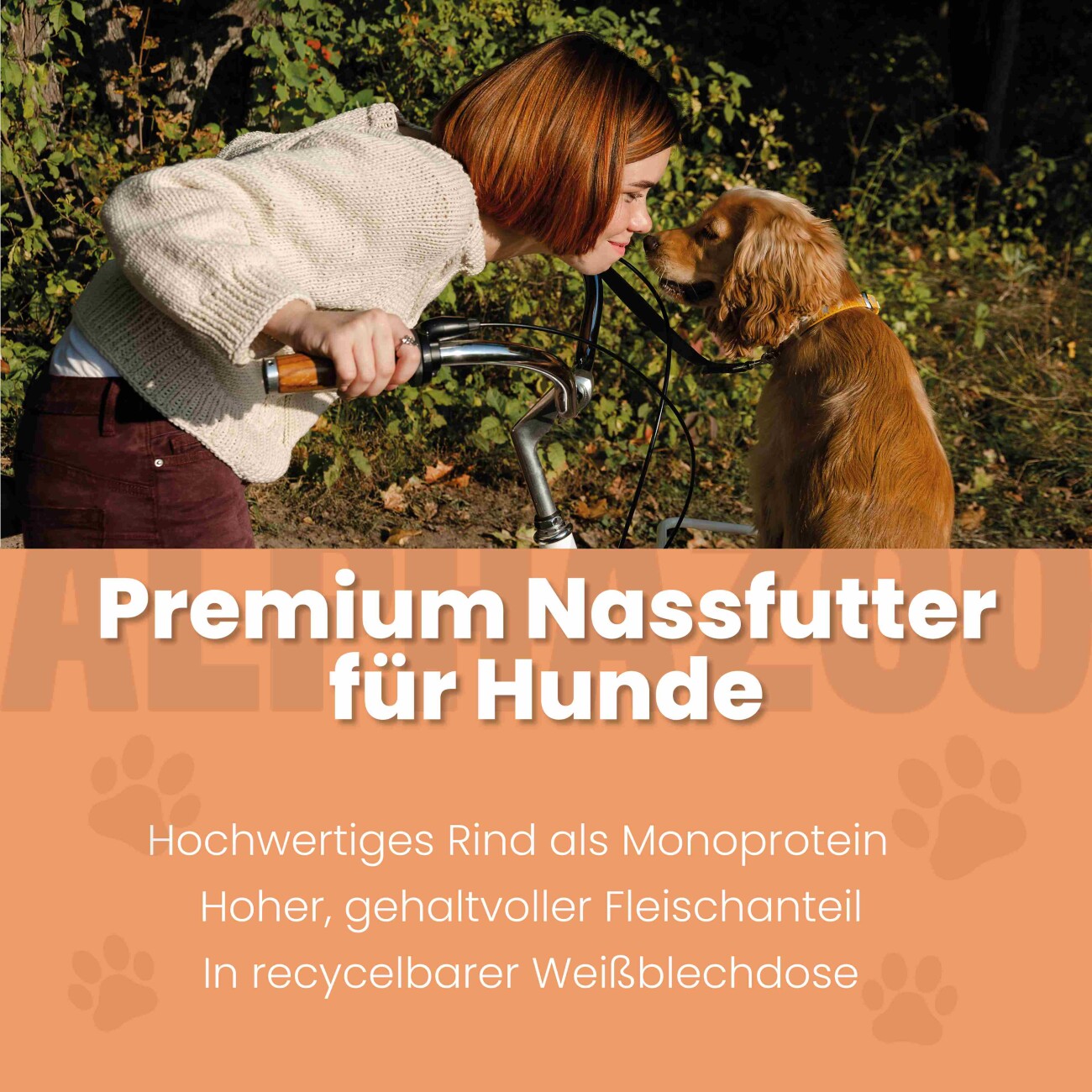 ALPHAZOO Monoprotein Rind 6 x 400g, Nassfutter Rind für Hunde