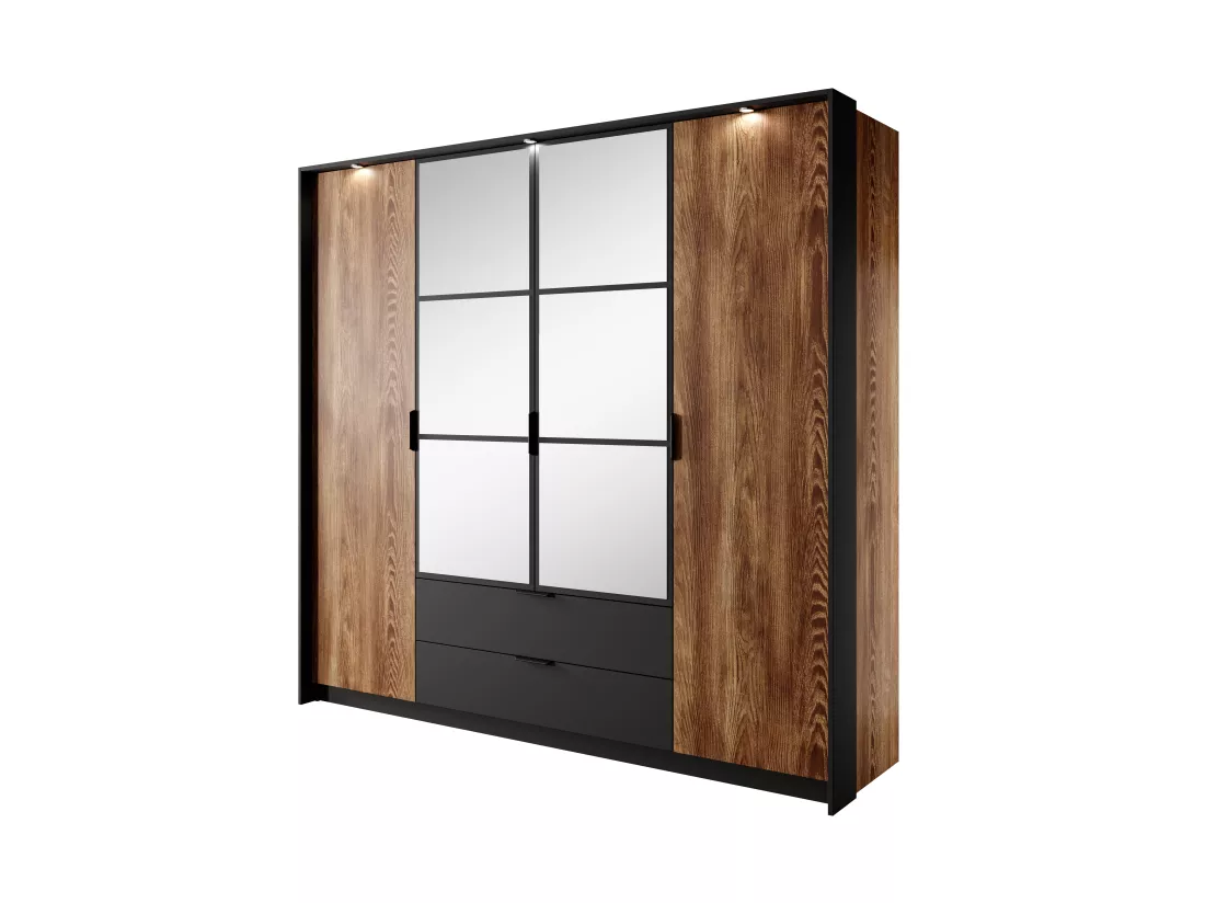 Armoire à portes battantes MILTON LED 224x59x210 Brun chocolat & Noir