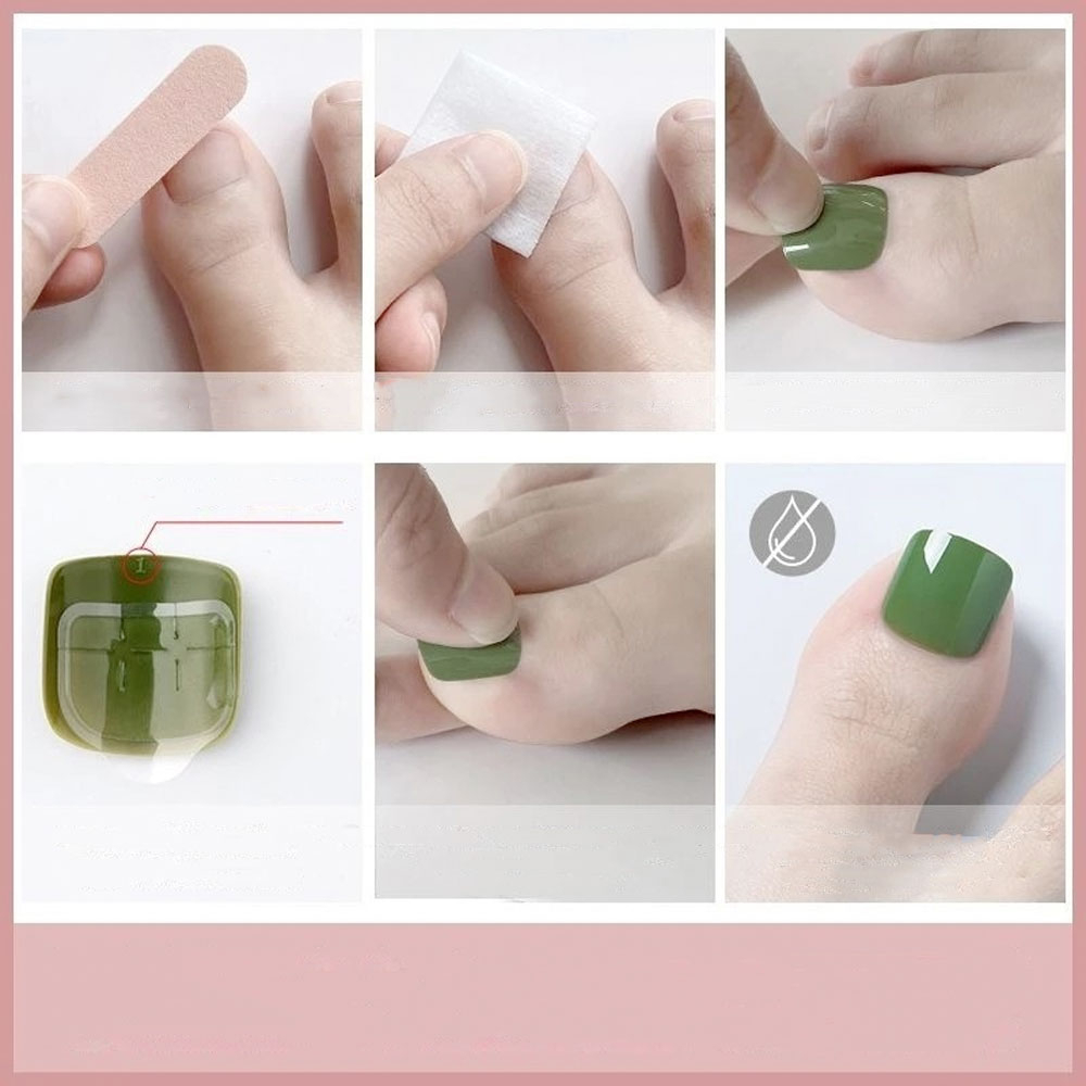 (24er Set) Zehen Kunstnägel Press On Nails für die Pediküre (inkl. Kleber) - Rot