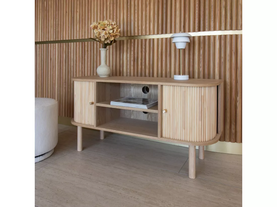 Now's Home - Meuble Tv Bois De Pin Naturel Avec Deux Portes 110x39x55cm Hector