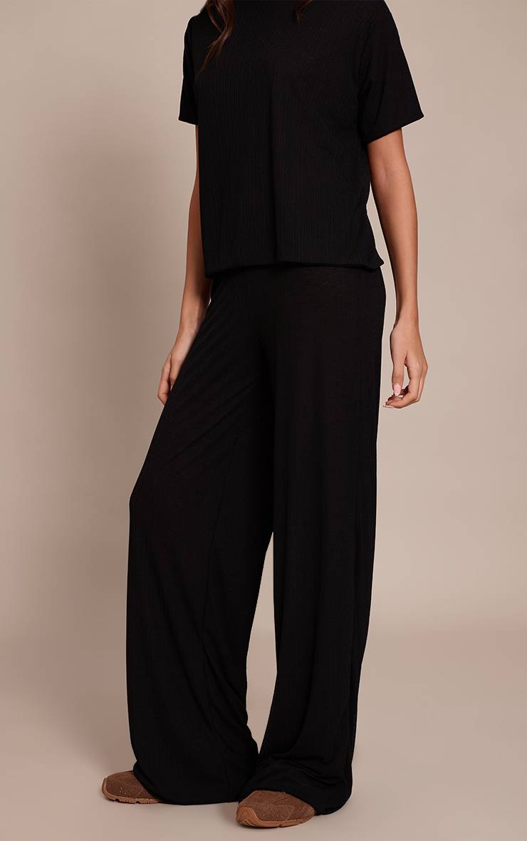 Noir Pantalon Large Texturé Transparent