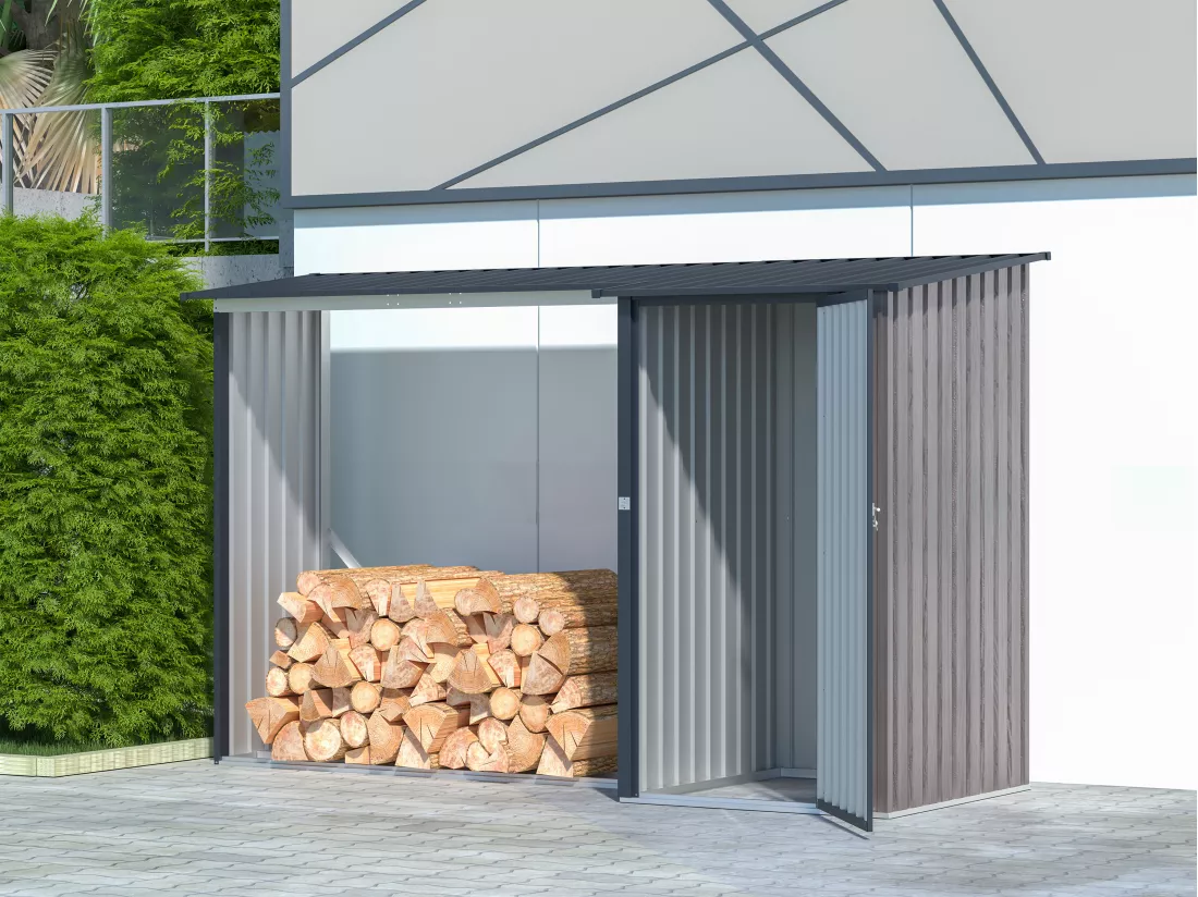 Abri bûches métal avec rangement en acier galvanisé 3,49 m3 - 2 stères - L282 x P109 x H168 cm - DORWOOD