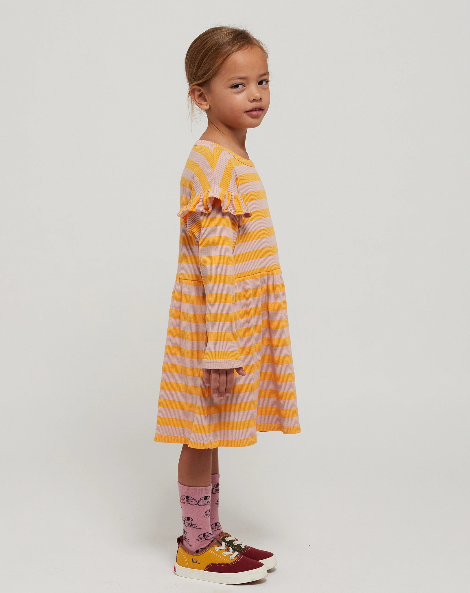 Langarm-Kleid HORIZONTAL STRIPES in gelb