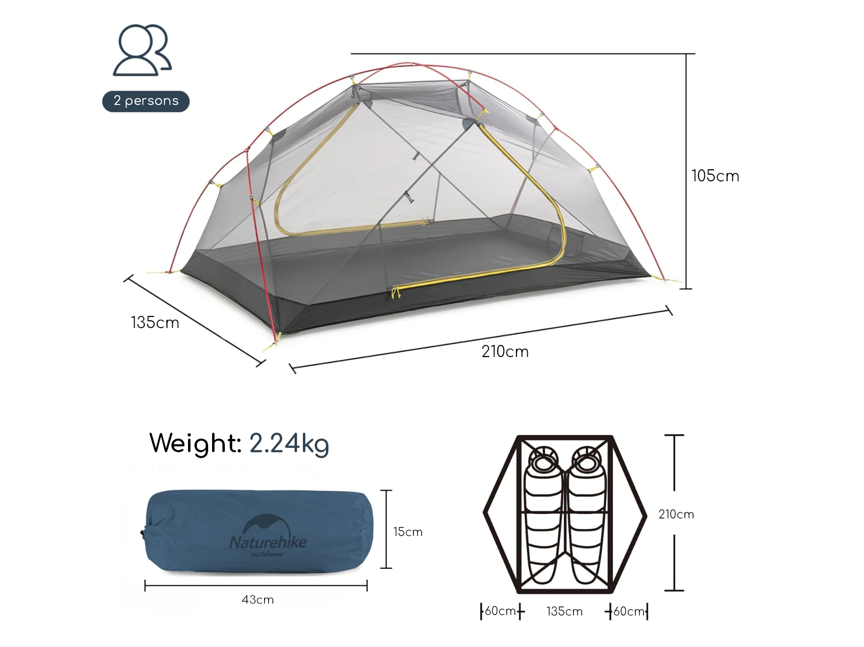 Naturehike Mongar 2 koepeltent - Blue