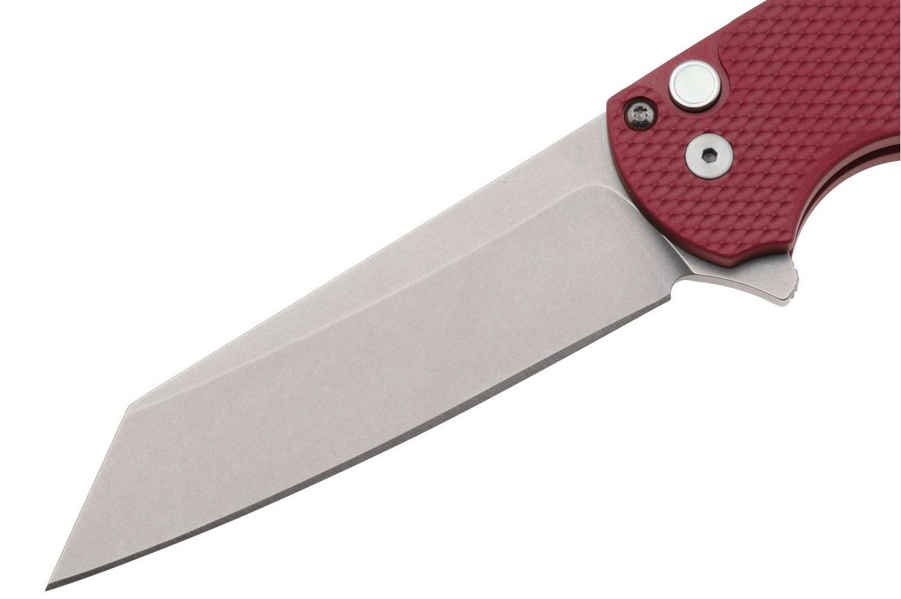 Pro-Tech Malibu 5405-LTD-RED, Stonewashed CPM MagnaCut, Reverse Tanto, Polished Clip, Red Textured Aluminium, zakmes