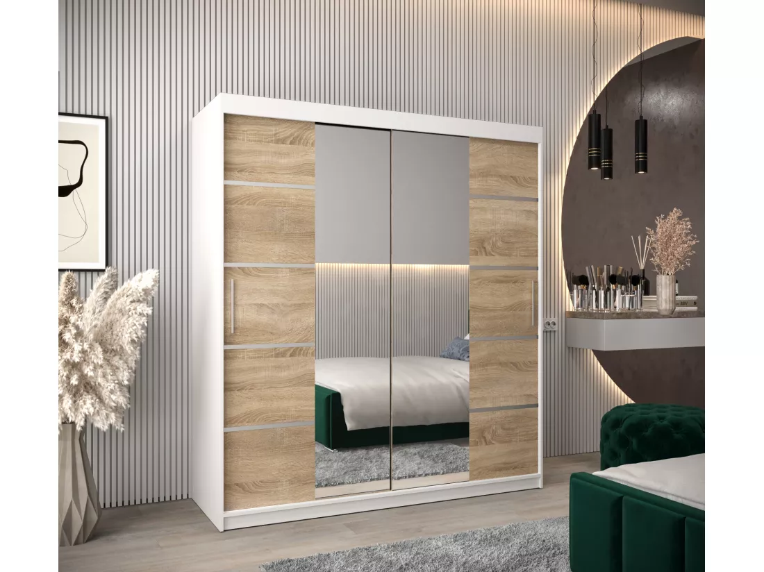 ARMOIRE VERONA 4 À PORTES COULISSANTES 200/180/62 2 Portes (Blanc/Sonoma)