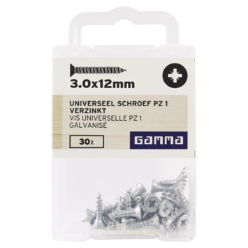 GAMMA schroef universeel platkop verzinkt 3.0x12 mm 30 stuks