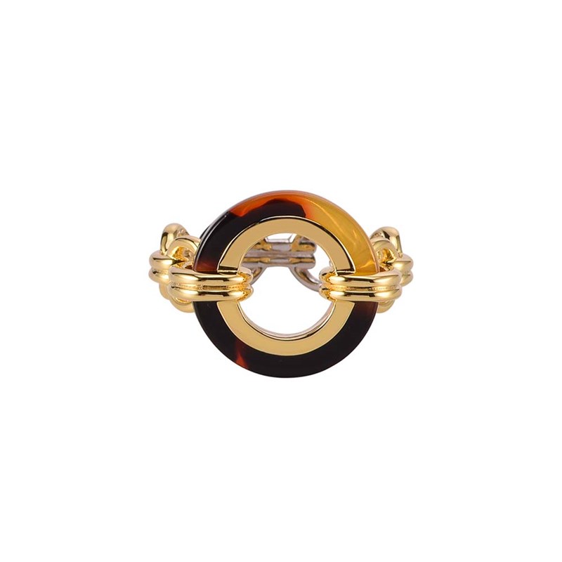 Bague En Argent Ronde Doré Acétate Marron Anaïs