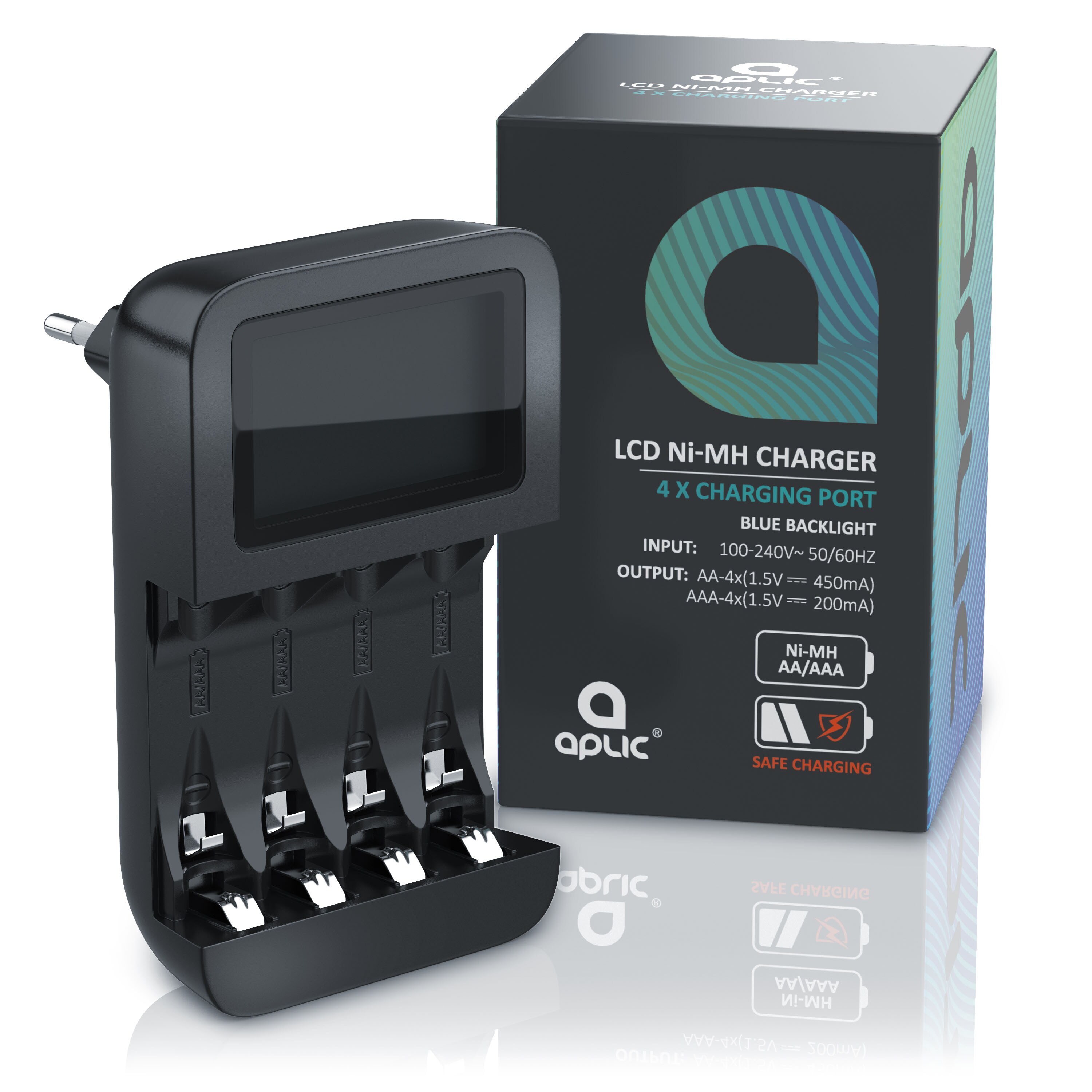 Aplic Batterie-Ladegerät 2700 mA, Universal 4-Schacht Batterielader geeignet für Typ AA / AAA NiMH Akkus