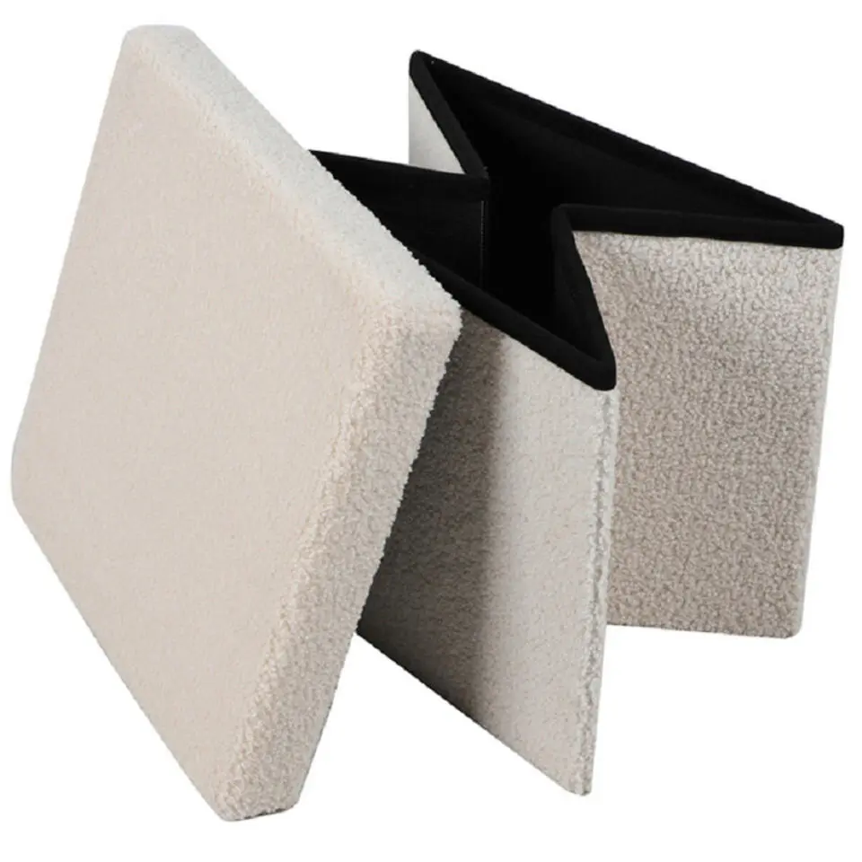 Urban Living poef/hocker/opbergbox - creme wit - mdf - 38 x 38 cm