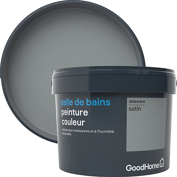 Peinture salle de bains GoodHome gris Delaware satin 2,5L
