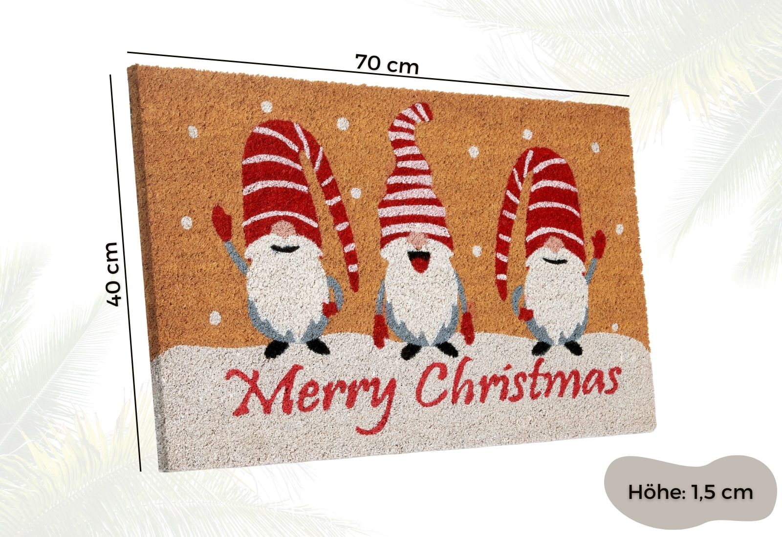 HANSE Home Fussmatte »Kokos Gnomes Merry Christmas, Türmatte« rechteckig 15 mm Höhe Schmutzfangmatte, Rutschfest, Outdoor, Weihnachten, Kokosmatte, Zwerg