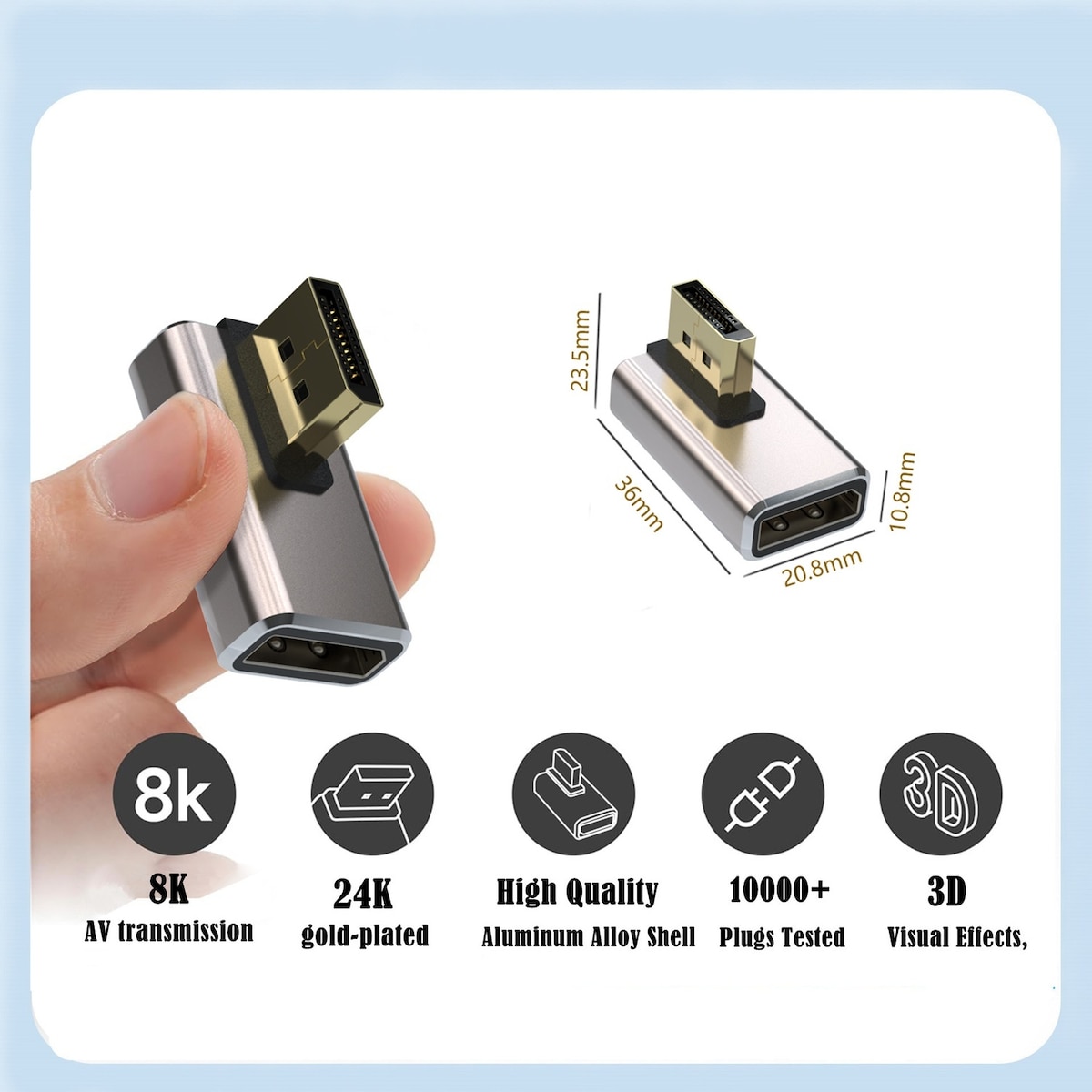 NÖRDIC Displayport-adapter hann til hunn 8K60Hz 4K144/120/60Hz