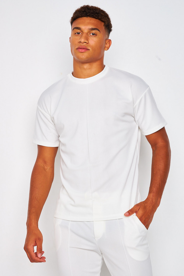 Ensemble blanc couture marquée t-shirt + pantalon