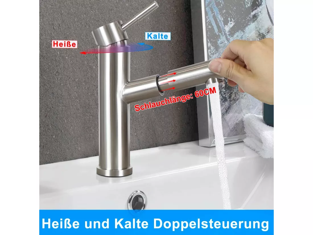 NETTLIFE mitigeur de lavabo mitigeur d'eau froide haute pression robinet de salle de bain
