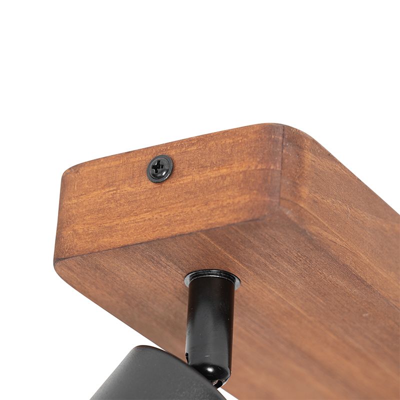 Industriële spot zwart met hout 2-lichts - Kristina