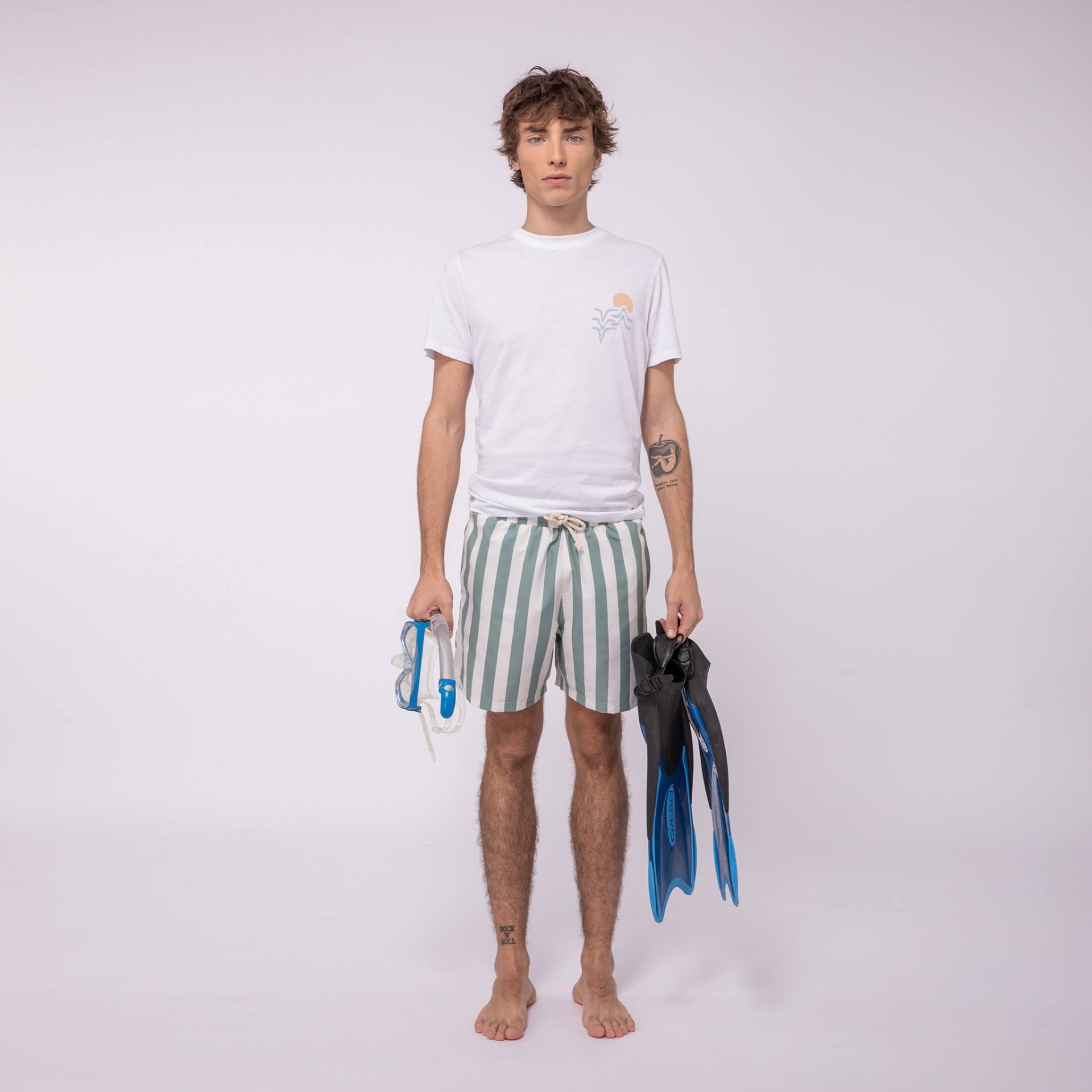 Maillot de bain écru rayé vert Polyester recyclé - modèle Mimizan