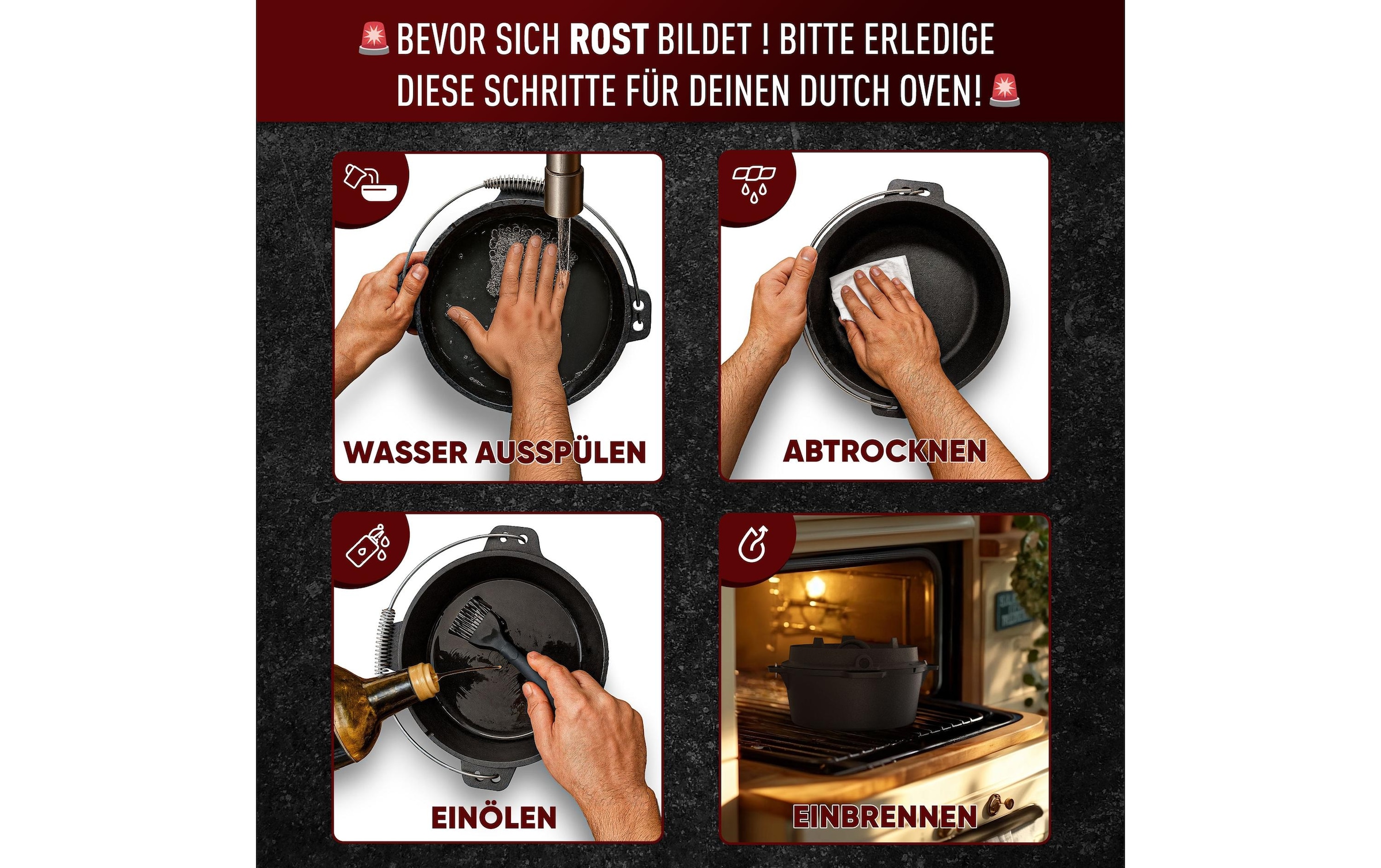 Grilltopf »Gusskoenig Dutch Oven Set 9 l mit Deckelheber, Bürste« Gusseisen