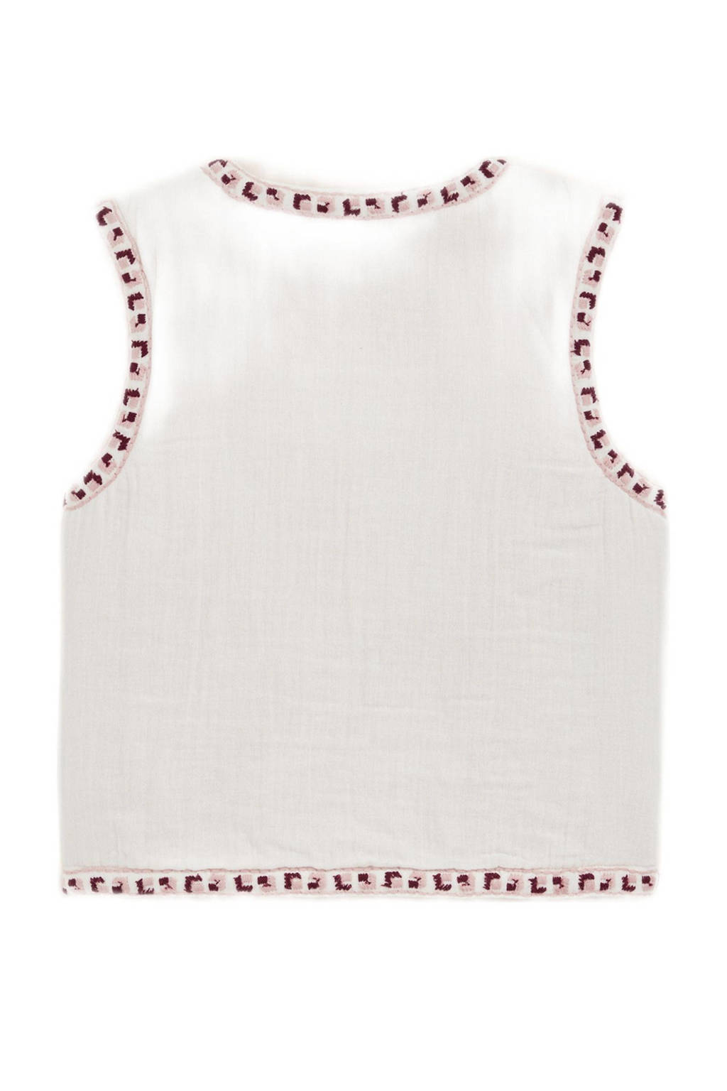 WE Fashion gilet met all over print en borduursels wit/donkerrood/lichtroze