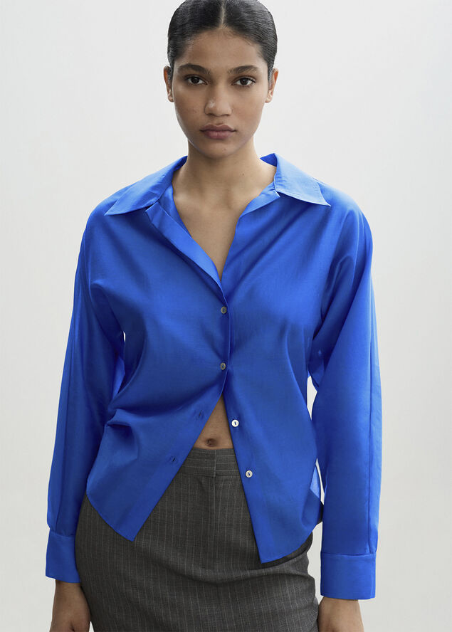 MANGO Satin lyocell shirt Medium blue