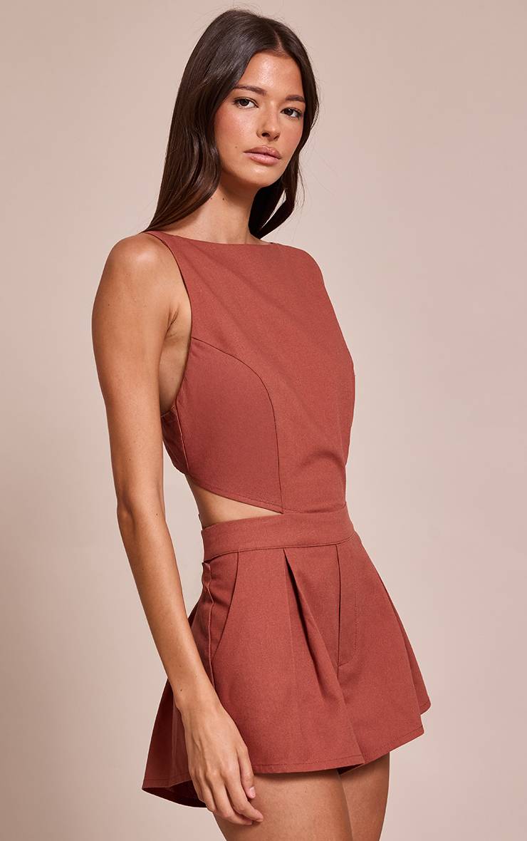 Orange Brûlé Combishort À Découpes