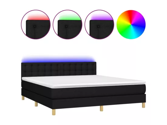 Sommier tapissier avec matelas et LED Noir 180x200 cm Tissu