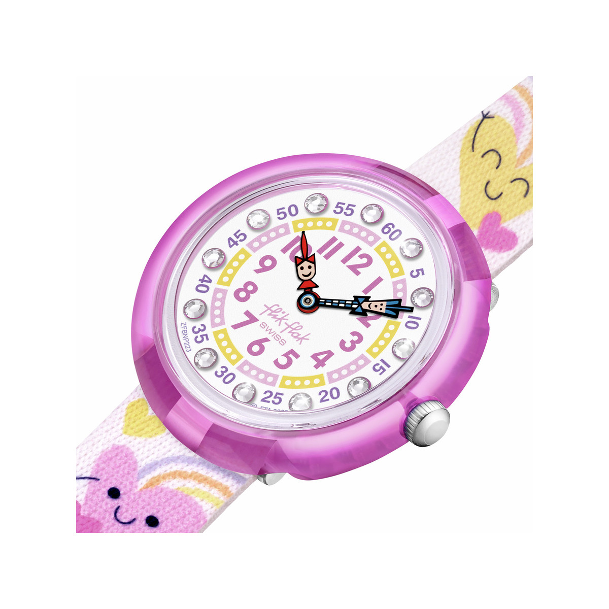 Montre FLIK FLAK Organized Chaos Bouncing Hearts enfant bracelet pet recycle blanc